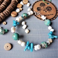 SREBRO 925 Bransoletka morska turkus koral muszla hematyt BlackberriesArts