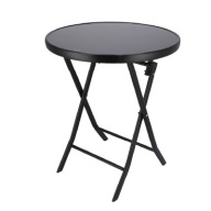STÓŁ OGRODOWY OKRĄGŁY 60 CM STOLIK KAWOWY NA BALKON TARAS SKŁADANY CZARNY