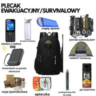 Kompletny plecak ewakuacyjny – survival, namiot, jedzenie, filtr wody