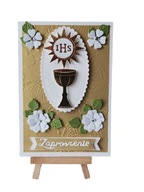 ZAPROSZENIA KOMUNIA UNIWERSALNE KIELICH SŁONECZKO W KWIATACH B6 ZŁOTO - BI