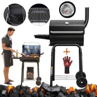 GRILL WĘGLOWY OGRODOWY Z POKRYWĄ STALOWY RUSZT 47x32cm KOMIN TERMOMETR