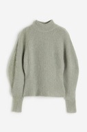 H & M sweter moherowy wełniany wełna stójka półgolf prążki balonowe rękawy