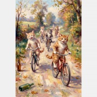 Pijane koty na rowerze obraz na płótnie 55x80 kot rower kolarstwo jesień