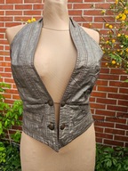 Ekseption bluzka koszulka top kamizelka złota bawełna len XS