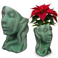 Doniczka Plastikowa zielona z brokatem dekoracyjna ozdobna Twarz kobiety