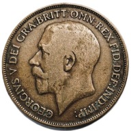 Jednopensowa moneta brytyjska z 1915 roku, panowanie króla Jerzego V.