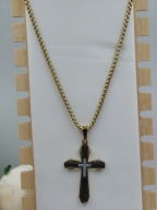 Naszyjnik Złoty męski Krzyż Dwukolorowy Stal 316L Kostka klasa Design