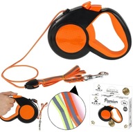 POMARAŃCZOWA Smycz dla psa automatyczna typu flexi linka odblaskowa 3m 15kg