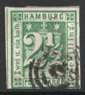 Niemcy Hamburg 1864 Mi 9 Księstwa Niemieckie Wartość 200USD Gwarancja Engel