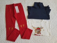 Pepco 2 bluzki i czerwone legginsy ciepłe nowe roz 128-134