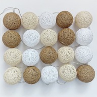 Cotton Balls Girlanda Lampki Kule 20 LED Na Baterie Beżowe Kremowe Białe
