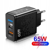 Szybka ładowarka zasilacz USB A Plus USB C 65W QC3.0+ D3 Kolor CZARNY
