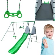 PLAC ZABAW DLA DZIECI OGRODOWY Z HUŚTAWKĄ ZE ZDJEŻDŻALNIĄ DZIECI +3 SOLIDNY