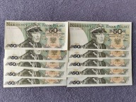 Zestaw 10 Banknotów 50 zł 1988 r. Stan UNC Różne Serie