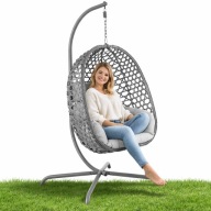 Fotel wiszący kokon ogrodowy bujany kosz z poduszkami premium