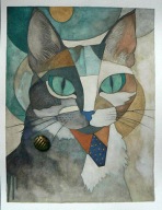 Obraz Awarela Kot Calico ze Złotym Żukiem