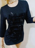 BARBARA LEBEK elastyczna CZARNO-GRAFITOWA DZIANINOWA SWETERKOWA BLUZKA L