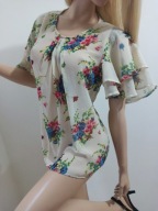 atmosphere szyfonowa bluzka ecru w kwiaty luźne rękawy vintage retro M