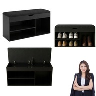 SZAFKA PÓŁKA NA BUTY DREWNIANA Z PÓŁKAMI DO PRZEDPOKOJU CZARNA