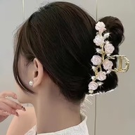 SPINKA KLAMERKA DO WŁOSÓW PERŁY RÓŻOWE BIAŁE RÓZE ZŁOTA VINTAGE DUŻA