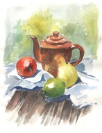 = Obraz =martwa natura=akwarela=owoce=