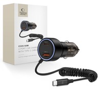 Ładowarka Samochodowa Tech-Protect Cc05 USB-C USB-A 60W + Kabel Sprężynka