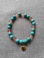 ŚLICZNA BRANSOLETKA Z NATURALNEGO TURKUSU i MATOWEGO SZKŁA Z SERDUSZKIEM