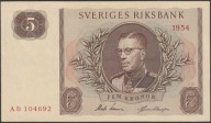 Szwecja 5 koron 1954 - Gustaw VI Adolf - AB - stan bankowy UNC -