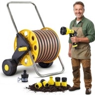 WĄŻ OGRODOWY 50m WÓZEK ZWIJACZ PISTOLET ZRASZACZ GRATIS ZESTAW ZŁĄCZEK
