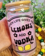 Szklanka 500 ml do drinków z pokrywką i słomką vodka lemoniada prezent