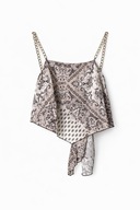 Brązowo-beżowy top wiązany na plecach z łańcuszkowymi ramiączkami boho