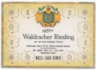 STARA ETYKIETA Z BUTELKI WINA WALDRACHER RIESLING WINO MOZELSKIE 1937