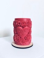 Świeczka sojowa na Walentynki, bezzapachowa „Love you”. Podstawka gratis