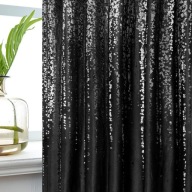 CZARNA zasłona welurowa do salonu taśma 250x140 srebrny wzór
