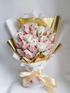 Bukiet jadalny Rafaello i 3 róże DZIEŃ KOBIET URODZINY PREZENT KOMUNIA ŚLUB