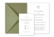Zaproszenie minimalistyczne ślubne na ślub z kopertą zieloną PERSONALIZACJA