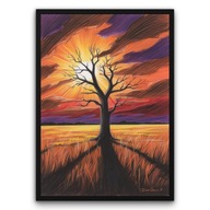 Plakat z ramą 30x40cm Drzewo Pośrodku Łąki Natura Pole Zieleń Wieś Styl
