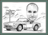 Karykatura na prezent ze zdjęcia na urodziny dla kierowcy rysowany ołówkiem