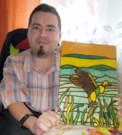 Kaczka i Jeziorko Obraz wypalany i pomalowana A4