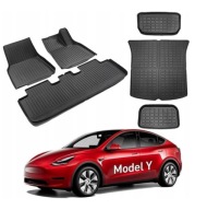 DD72 Dywaniki + mata bagażnika Tesla Model Y 2021-2024 zestaw 6 szt TPE/PVC