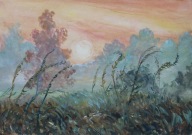 Akwarela Sabina Salamon 25x35 Krowy w bieszczadach