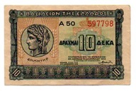 Grecja.Grecki banknot 10 drachm 1940