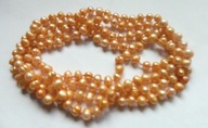 Jasno pomarańczowe perły naturalne, długi naszyjnik, sznur pereł