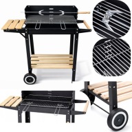 GRILL DUŻY OGRODOWY Z ROŻNEM RUSZT 50x25CM REGULACJA WYSOKOŚCI PÓŁKI KÓŁKA