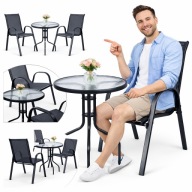 ZESTAW OGRODOWY STOLIK OKRĄGŁY + 2 KRZESŁA BALKON TARAS CZARNY METAL