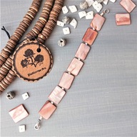 SURF Bransoletka beżowa masa perłowa szkło hematyt BlackberriesArts 18,5 cm