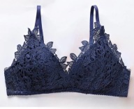 stanik koronkowy kwiaty koronka niebieski pushup M