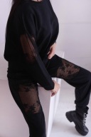 Czarny komplet dresowy z koronką