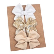 Spinki do włosów dla dziewczynki kokardki 3 szt beżowa w kwiatuszki i biała