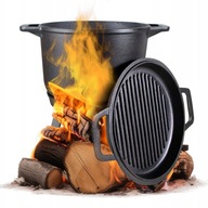 KOCIOŁEK ŻELIWNY Z PATELNIĄ GARNEK MYŚLIWSKI WĘGIERSKI 8L NA OGNISKO GRILL